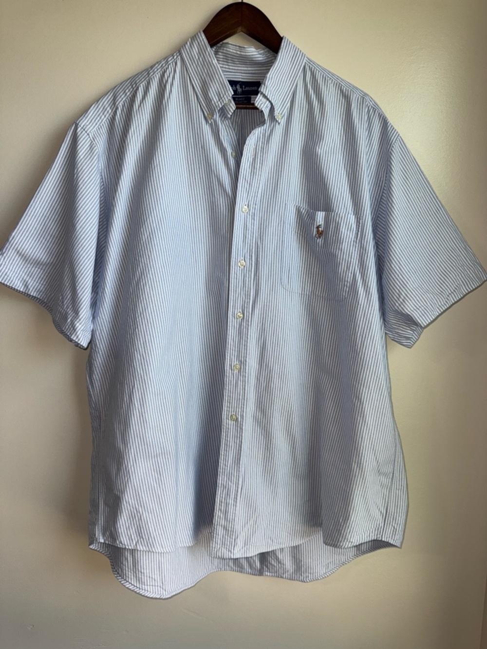 Polo Ralph Lauren Blue White Stripe Button Down Shirt Men’s XL Short Sleeve